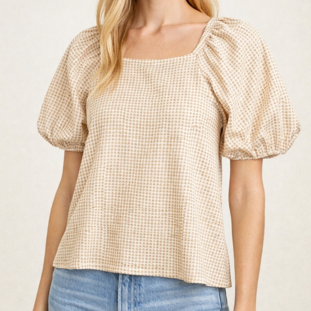 Ava‎ Viv Puff Sleeve Textured Women's Top Gold 1X/18 Festival Cottagecore Boho